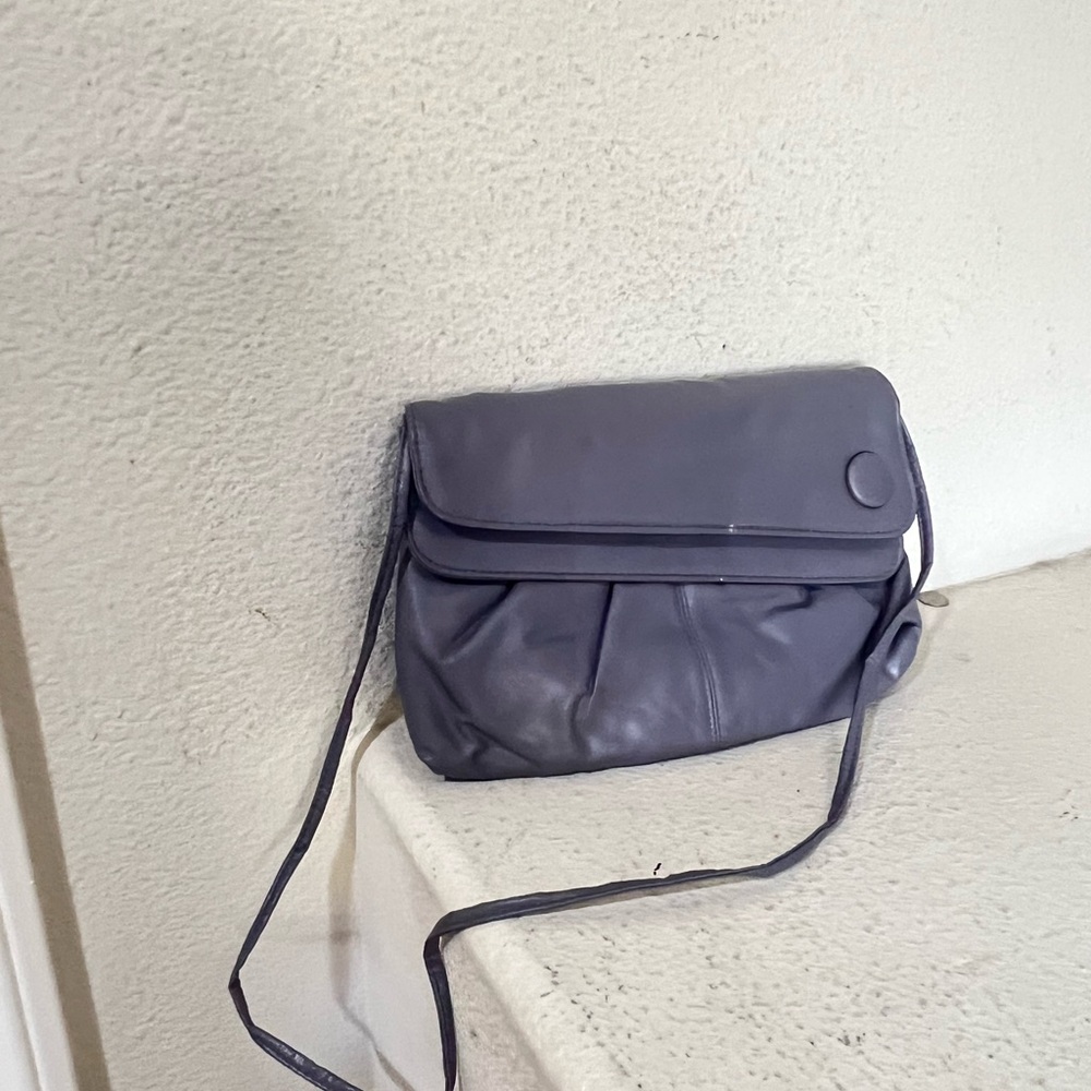 VNTG‎ 90s Gray leather double fold crossbody bag  strap crossbody clutch purse